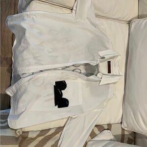 White Button-Up Shirt with Black Pocket Detail